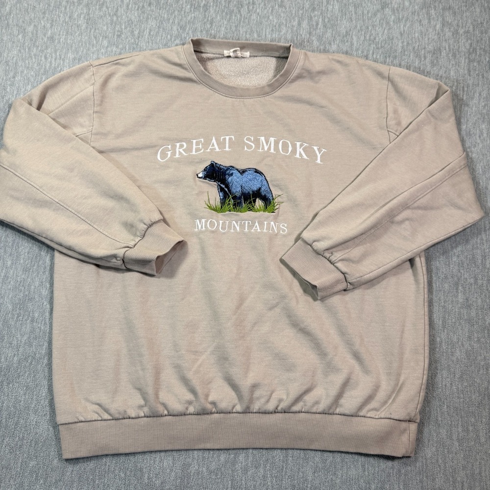 Full Tilt‎ Sweatshirt Womens One Size Tan Smoky Mountains Bear Graphic Pullover